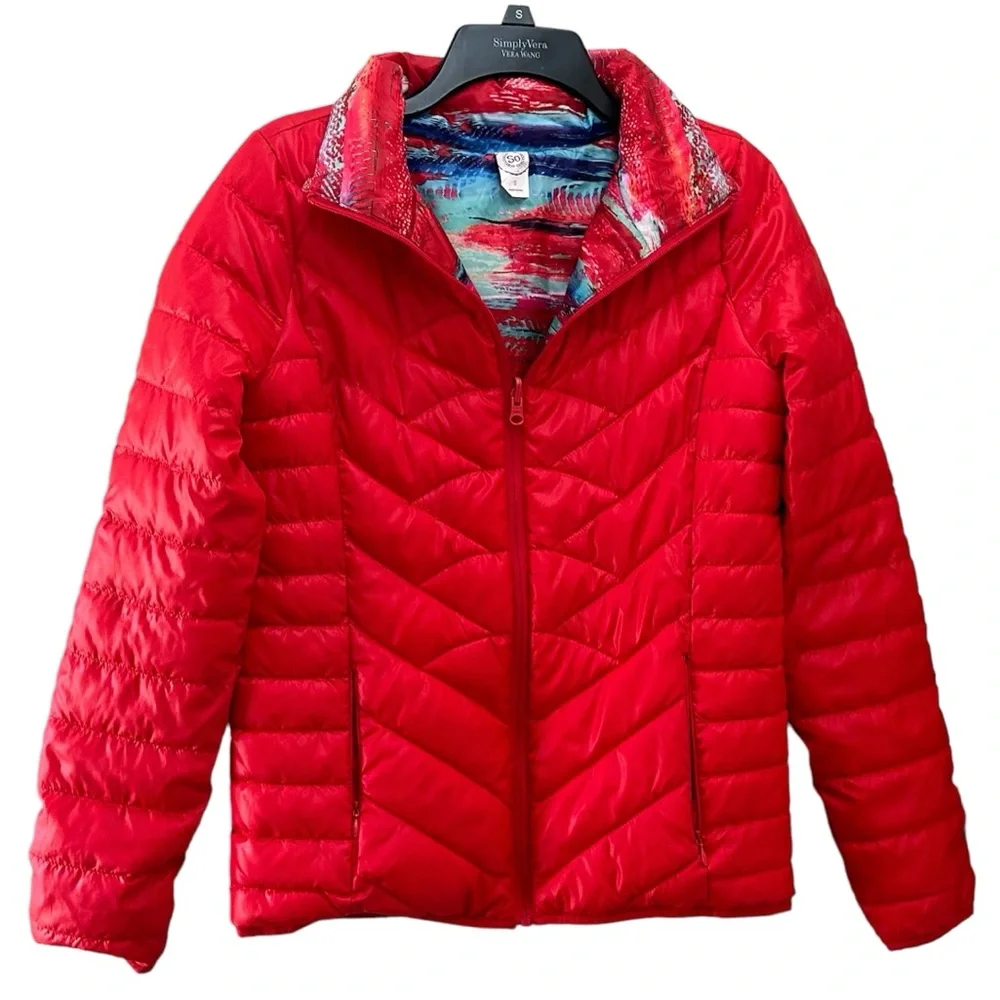 Reversible SO Quilted Puffy Puffer Zip Up Jacket Pockets Waterproof Size Small
